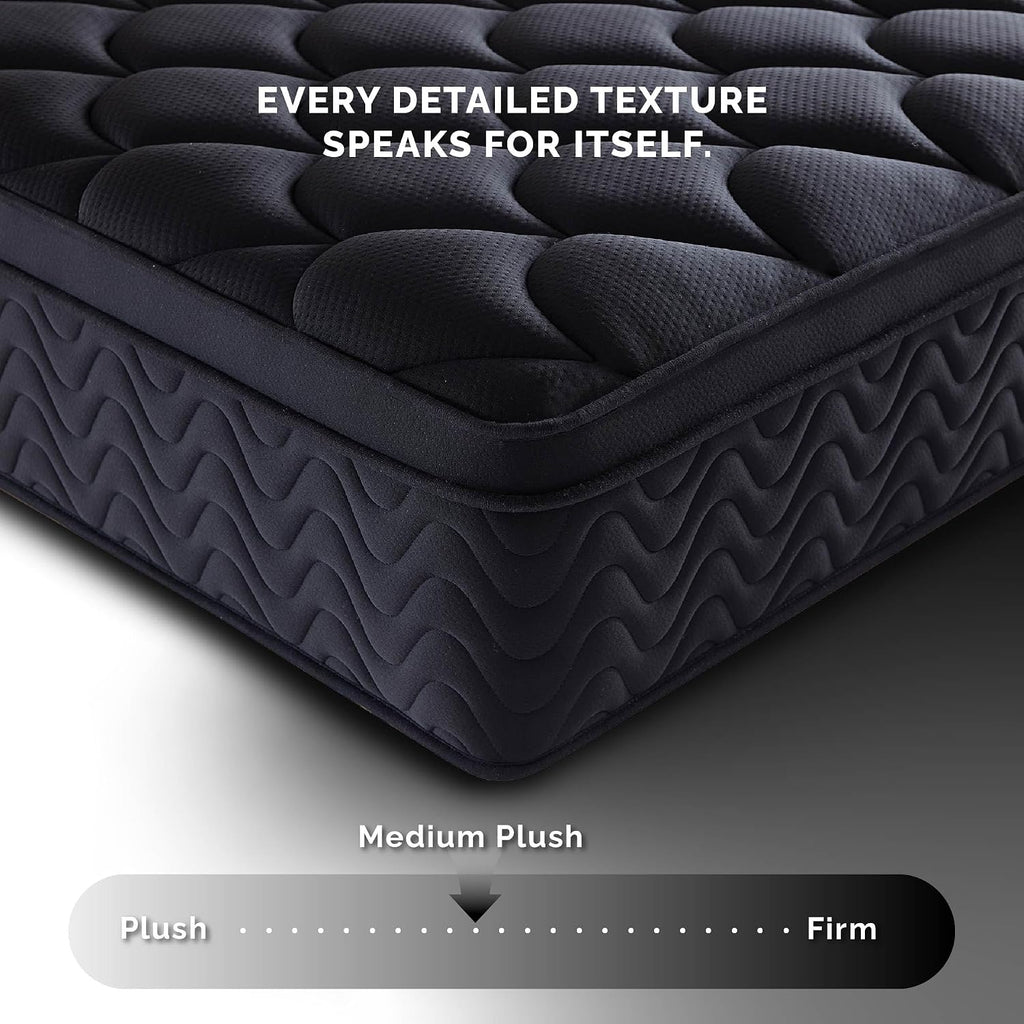 Premium 12 Inch King Mattress - Black Diamond Quilted, Individual Pocket Spring & Memory Foam Top, Cooling & Pressure Relief, Bed In A Box