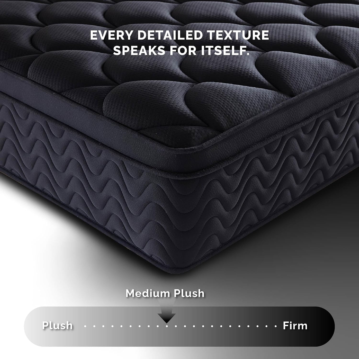 Premium 12 Inch King Mattress - Black Diamond Quilted, Individual Pocket Spring & Memory Foam Top, Cooling & Pressure Relief, Bed In A Box