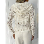 Gorglitter Women'S Lace Cardigan Jacket Zip Up Crochet Sheer Vacation Cruise Going Out Long Sleeve Hooded Tops
