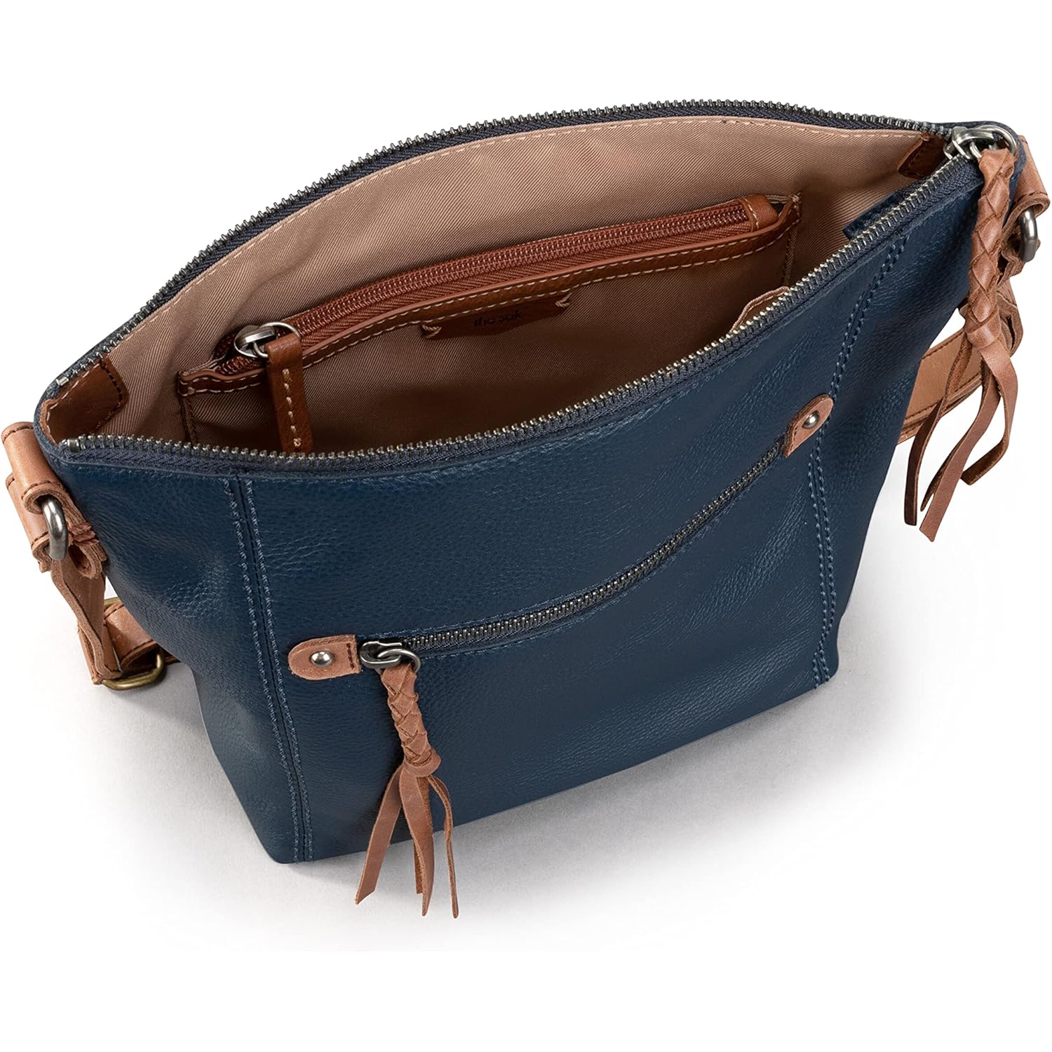 The Sak Ashland Crossbody Bag in Leather, Adjustable Crossbody Strap, Indigo