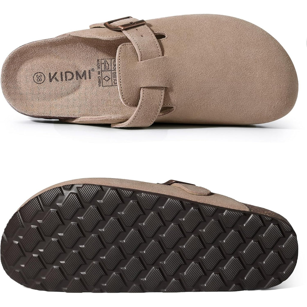 Kidmi Genuine Suede Clogs For Women Men Cork Footbed Sandals Leather Mules Potato Shoes With Arch Support