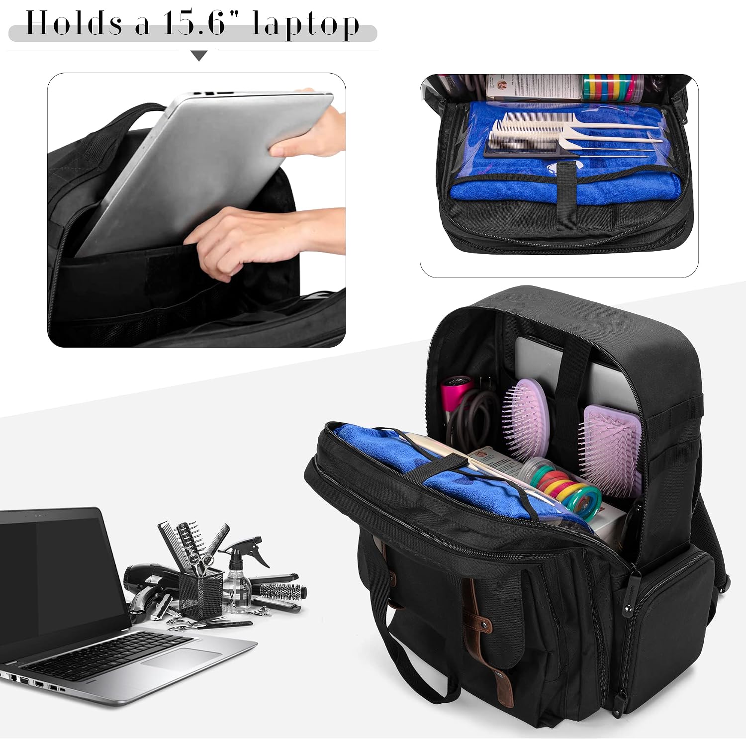 Large Capacity Barber Case, Travel Hairdresser Bag Holds Various Hair Cutting Tools, Black