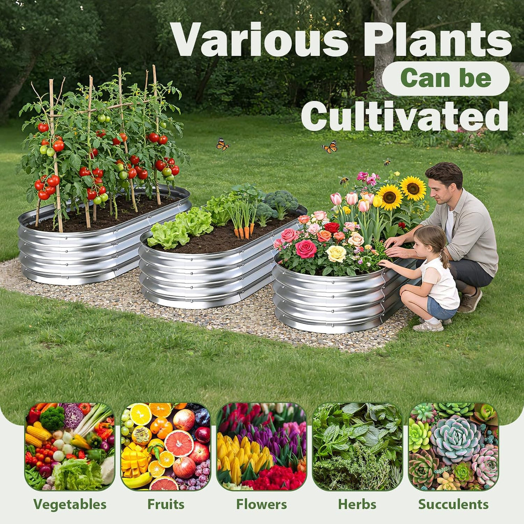 Galvanized Raised Garden Bed Outdoor, 4X2X1Ft(2Pack) Metal Heavy Duty Planter Boxes For Gardening, Easy Assemble Bottomless Small Oval Plant Container Kit For Vegetable, Flower, Fruit, Silver