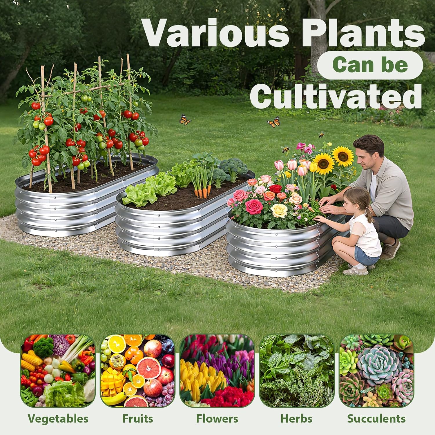 Galvanized Raised Garden Bed Outdoor, 4X2X1Ft(2Pack) Metal Heavy Duty Planter Boxes For Gardening, Easy Assemble Bottomless Small Oval Plant Container Kit For Vegetable, Flower, Fruit, Silver