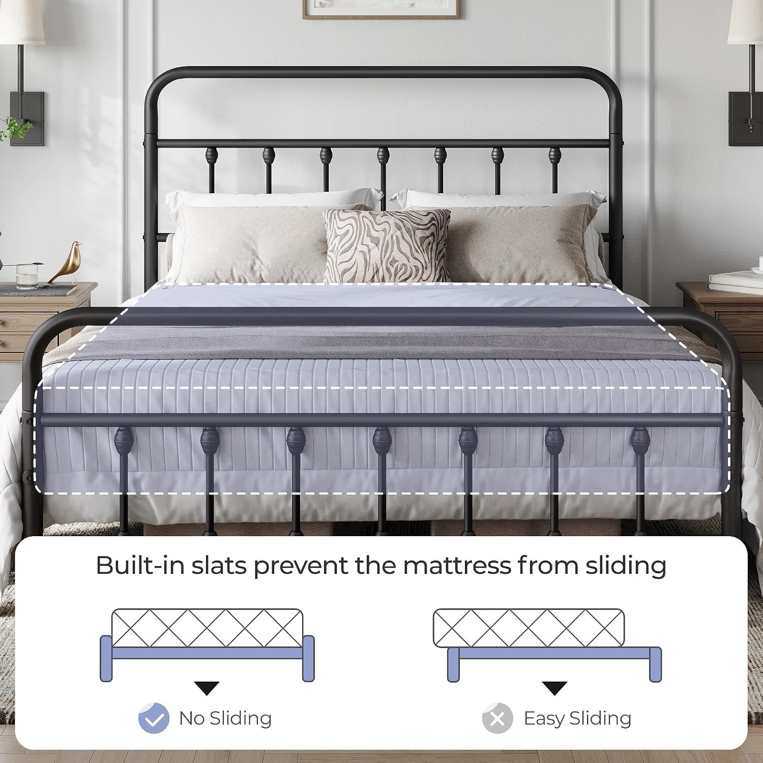 Yaheetech Queen Bed Frame With Headboard, Victorian Vintage Black Iron
