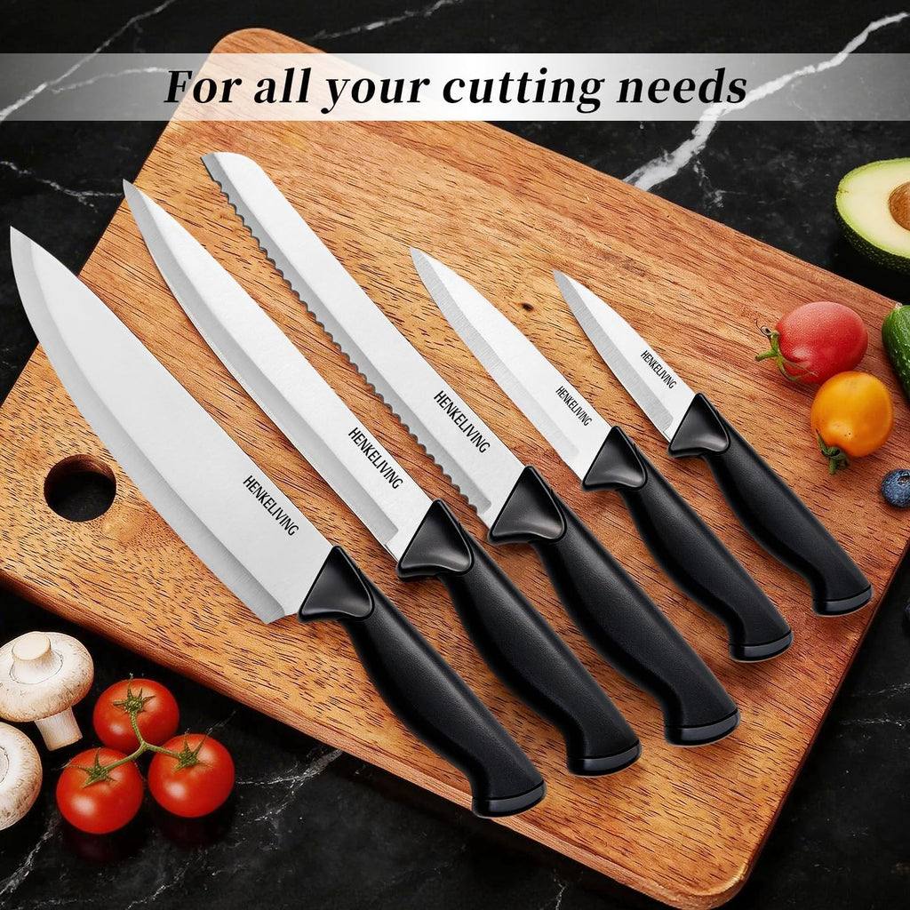 Knife Set, 6-Piece Kitchen Knife Set, German High Carbon Stainless Steel, Durable & Easy Clean Knife Block, Black