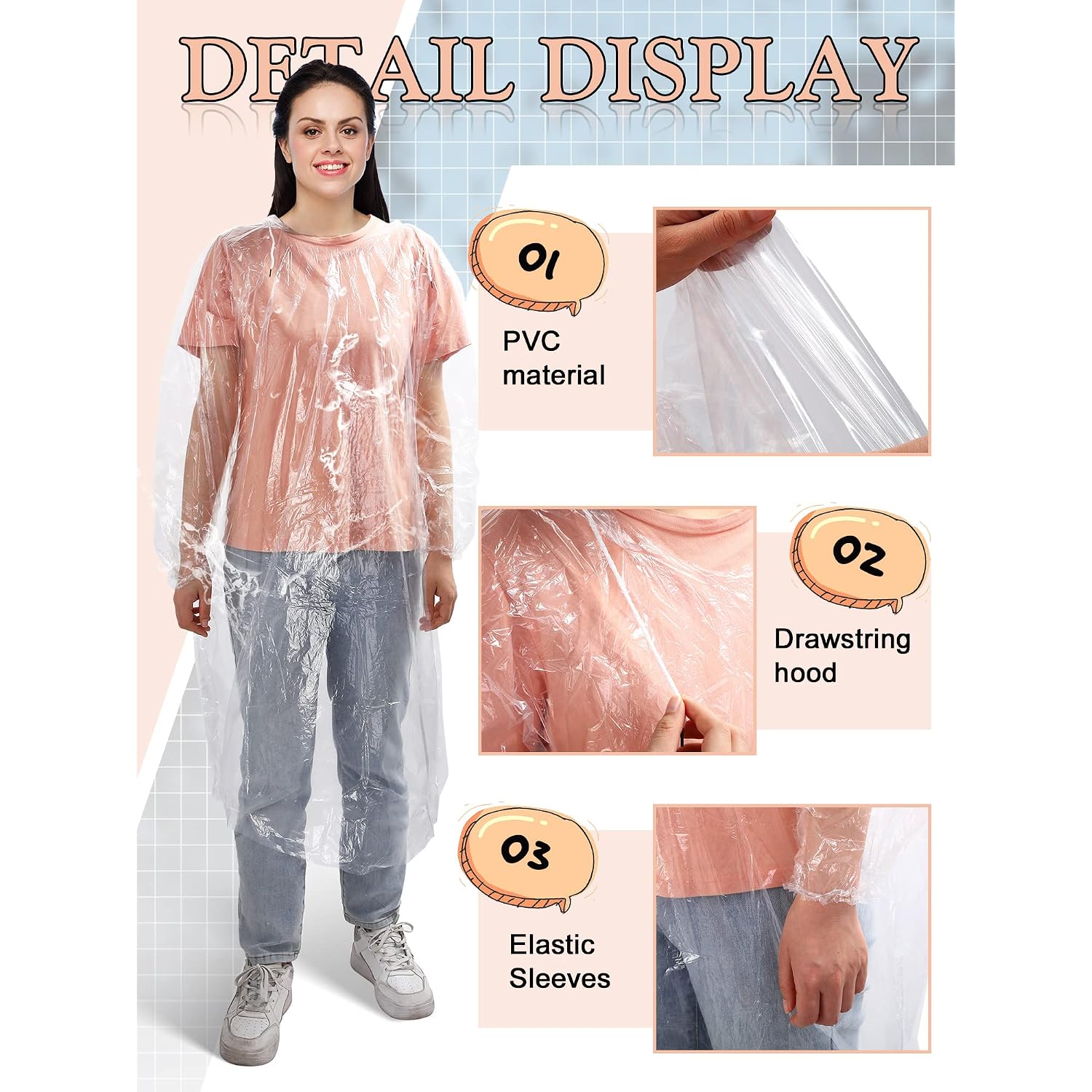 40 Pack Disposable Rain Ponchos For Adults Disposable Ponchos Pack With Drawstring Hood Elastic Sleeves Raincoat For Camping