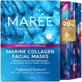Maree Collagen Facial Mask With Hyaluronic Acid — Sheet Face Mask Skincare — Centella Asiatica, Green & Red Algae Extract — Hydrating Facemask For Women Skin Care — Mascarillas Para La Cara — 6 Count