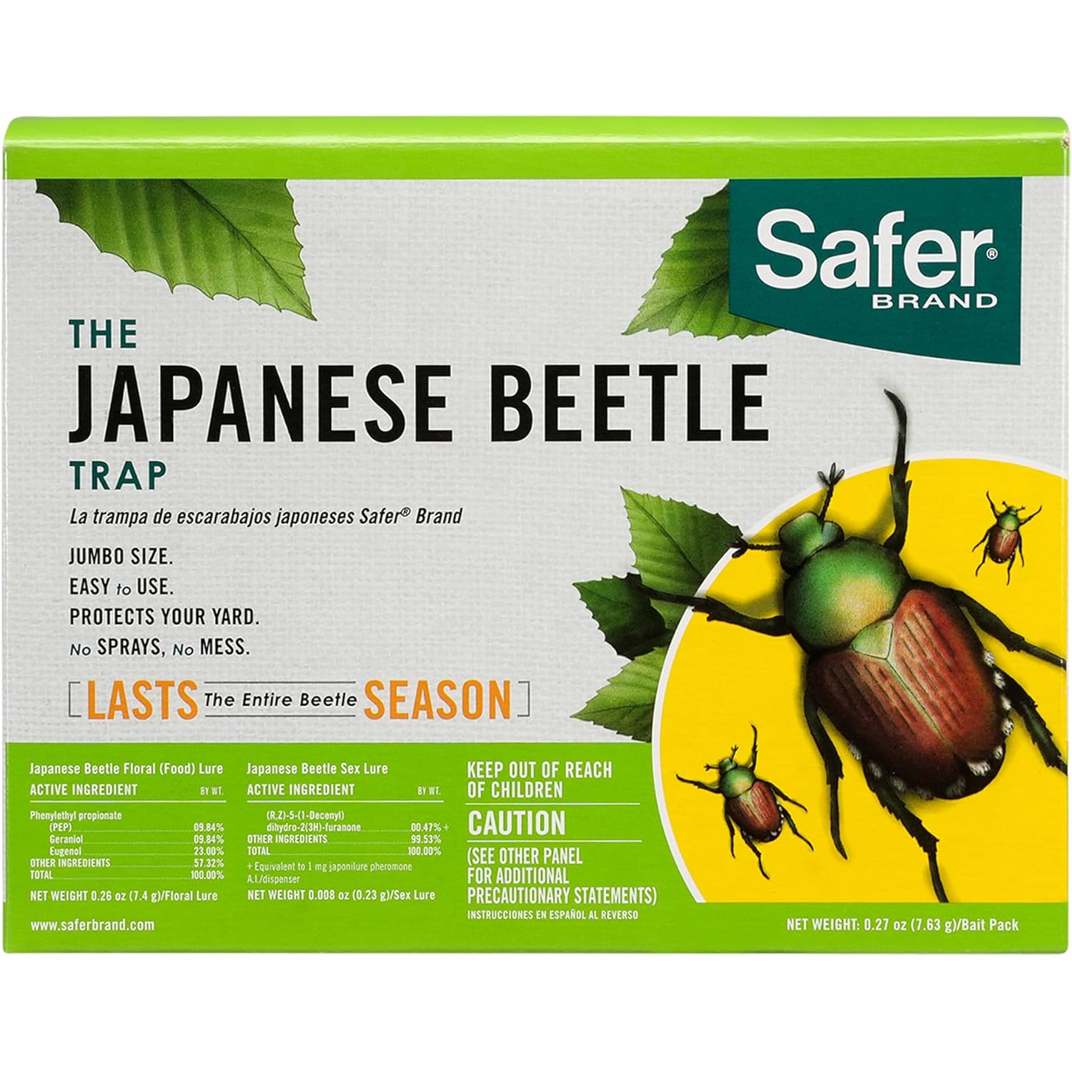 Safer Brand Japanese Beetle Trap With Attractant - 70102 - Includes 1 Trap, 1 Lure, And 2 Jumbo Bags - Japanese Beetle Traps Outdoor