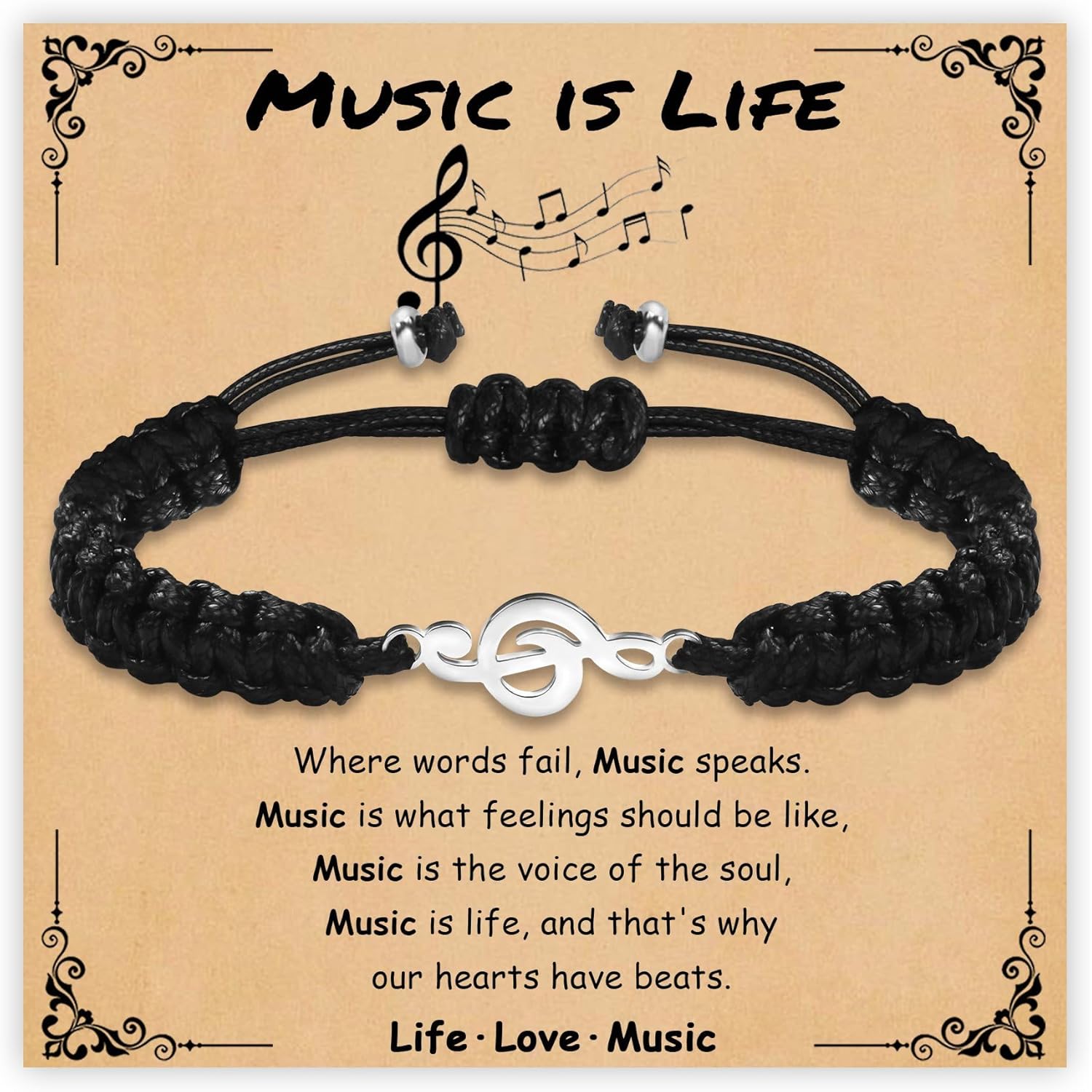 SmileBelle Music Gifts for Women and Men, Guitar Bracelet Teacher Appreciation Gifts Black and White Graduation Bracelets as Marching Band Jewelry for Choir Student Musical Lovers