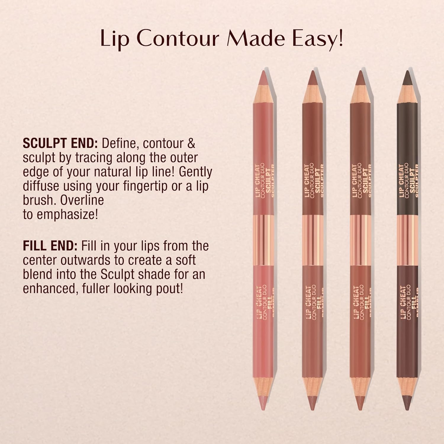 Charlotte Tilbury Lip Cheat Contour Duo - Dual-Sided Lip Liner Pencil to Sculpt & Fill for an Easy Contour Effect - Helps Prevent Lipstick Feathering