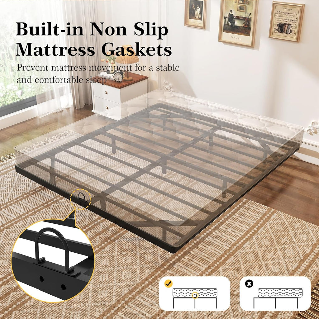 Floating Bed Frame Queen Size, Queen Bed Frame With Smart Led Lights, Heavy Duty Modern Metal Platform Bed No Box Spring Needed - Easy Assembly And Noise Free