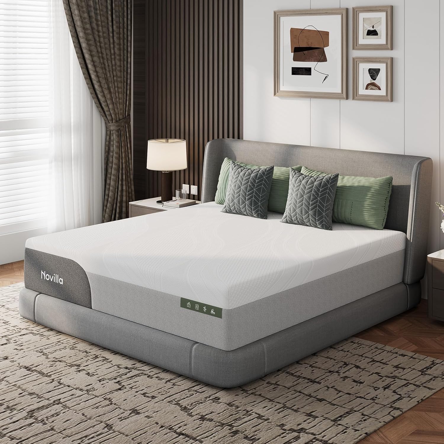 Novilla 14 Inch King Size Mattress, Gel-Infused Bliss Cooling King Memory Foam Mattress In A Box With Cool-Touch Nylon Cover, Pain Relief & Spinal Support With Certipur-Us Certified Foam