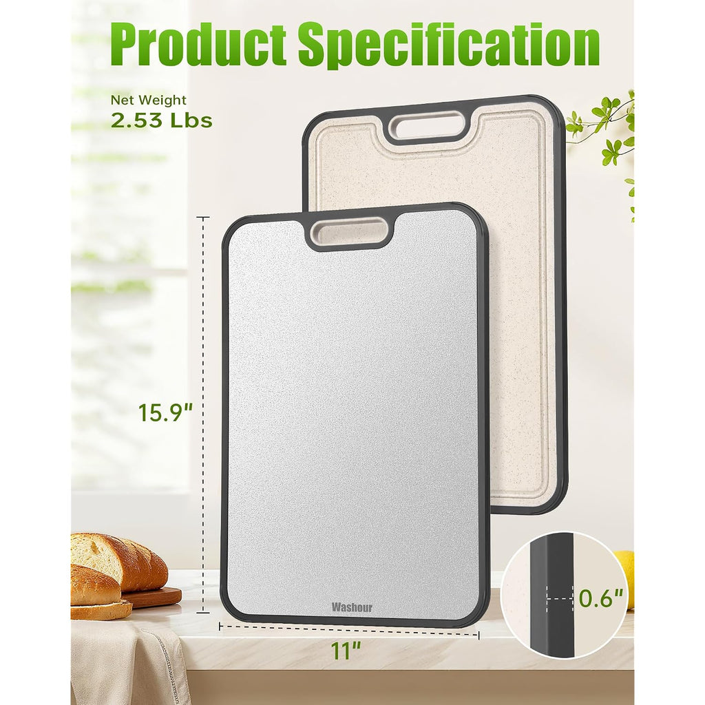 Non Toxic Titanium Cutting Board For Kitchen, Food Grade Titanium Cutting Boards 2 In 1 Double Sides, Non Slip Cutting Mat 16" X 11"