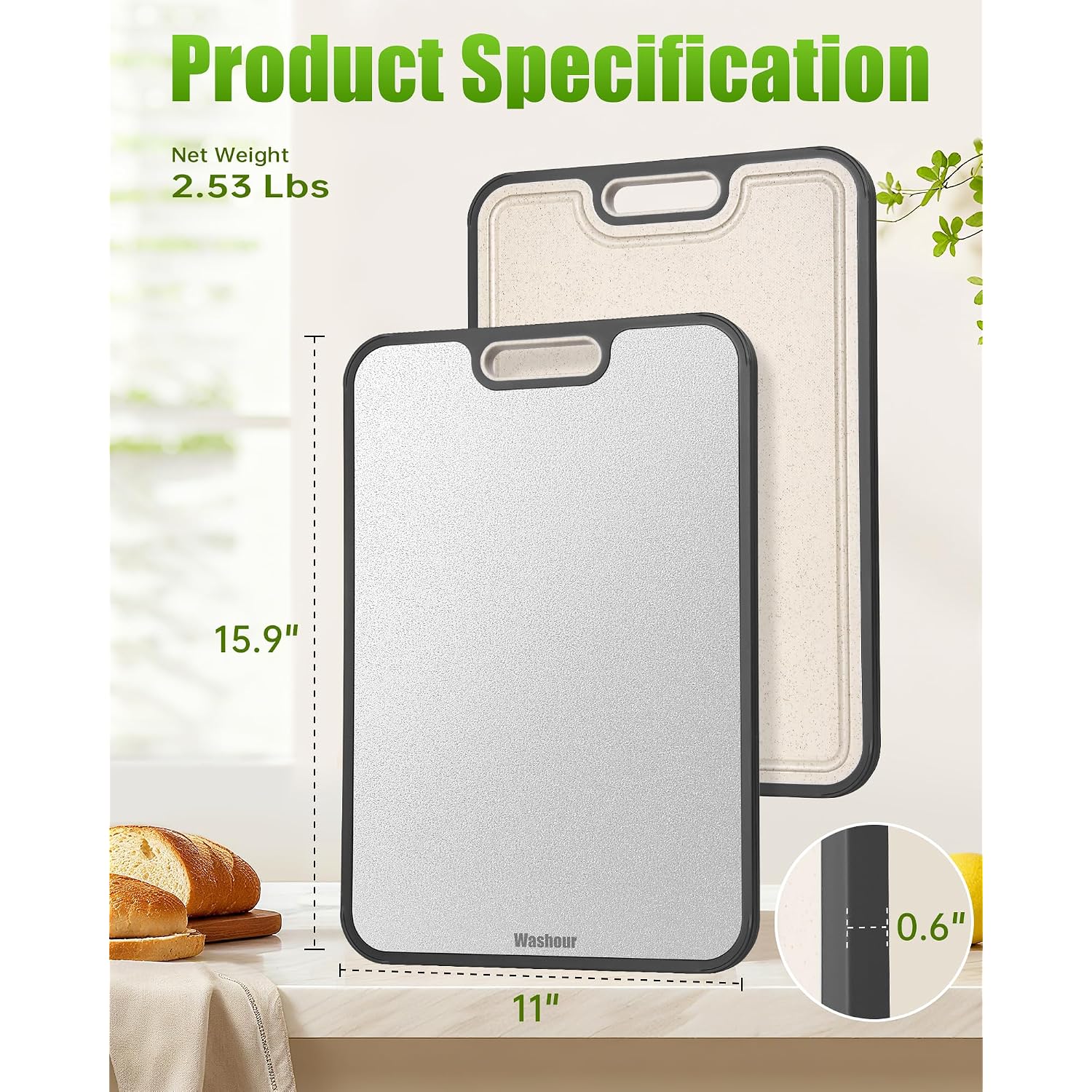 Non Toxic Titanium Cutting Board For Kitchen, Food Grade Titanium Cutting Boards 2 In 1 Double Sides, Non Slip Cutting Mat 16" X 11"