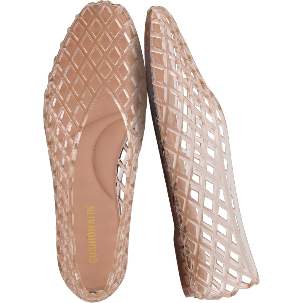 Cushionaire Siesta Modern Lattice Ballet Flats For Women, Comfortable Slip On Pointed Toe Womens Jelly Shoes