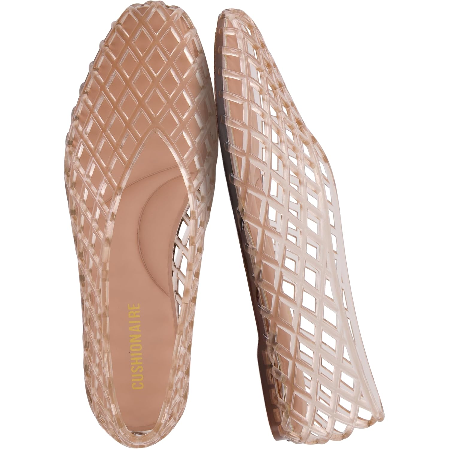 Cushionaire Siesta Modern Lattice Ballet Flats For Women, Comfortable Slip On Pointed Toe Womens Jelly Shoes