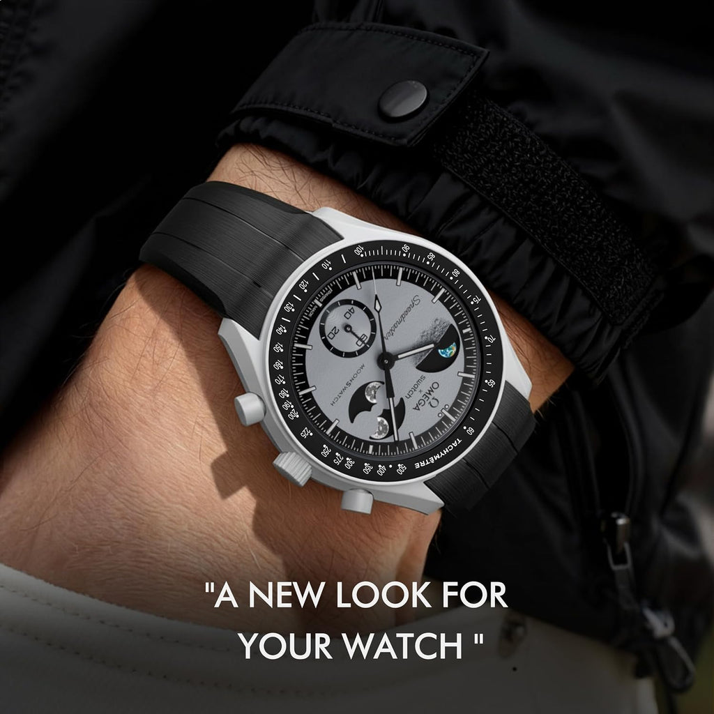 Strap For Omega X Swatch Moonswatch Watch 20Mm,Folding Buckle Lunar Soil Texture Band Compatible Omega Swatch Moonswatch Speedmaster,Curved No Gap Replacement Strap For Men Women