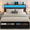 Queen Bed Frame With 2 Storage Drawers, Grey Upholstered