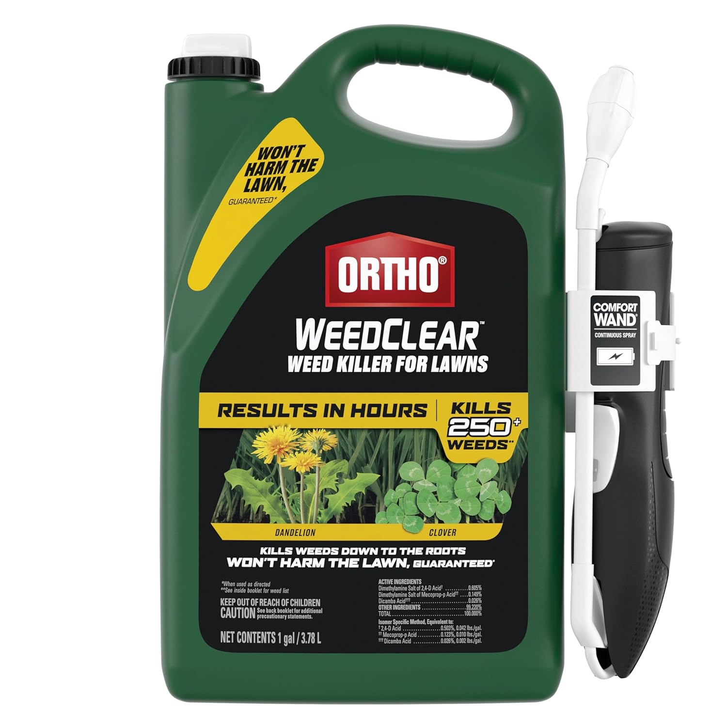 Ortho Weedclear Weed Killer For Lawns With Comfort Wand, 1 Gal. | Lawn Weed Killer Spray, Won'T Harm Grass When Used As Directed, Kills Over 250 Listed Weeds Including Dandelion And Clover