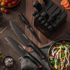 Knife Set, Astercook 15 Pieces Knife Sets for Kitchen with Block, Dishwasher Safe Kitchen Knife Set with Built in Sharpener Block, German Stainless Steel Kitchen Utensils Set