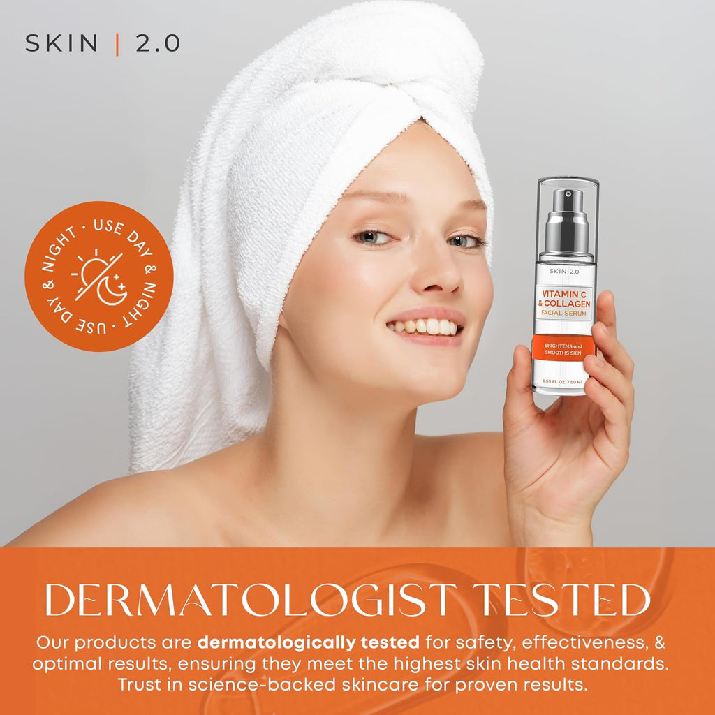 Skin 2.0 Vitamin C Serum - Dermatologist Tested, Anti-Aging & Dark Spot Remover - Brightening, Clean Beauty, Cruelty-Free, Korean Skincare For Glass Skin, All Skin Types - 1.69 Fl. Oz