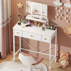 Small Makeup Vanity Desk 27.5''W With Mirror And Lights, White | 3 Drawers, Usb Lighted Mirror, Height-Adjustable Stand, Fabric Drawers, Girls/Kids Gifts, Bedroom, Small Space, Dorm