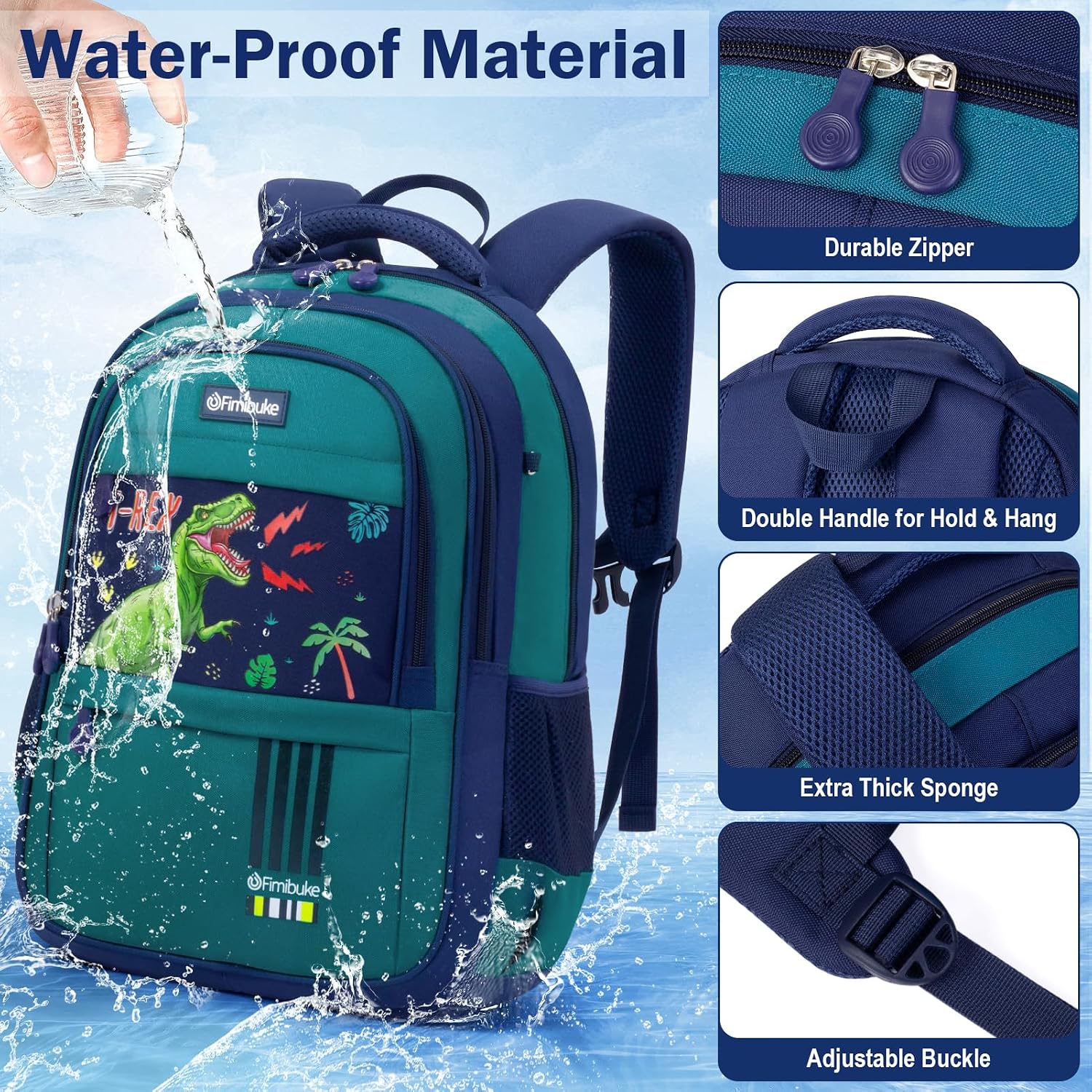 Fimibuke Kids Backpack For Boys, 3 Pcs Dinosaur Backpack W/Lunch Box Set | Waterproof Boys Bookbag Lunch Box Combo For Toddler Kids Age 5-12 , Dino School Bag For Kindergarten To Middle Back To School