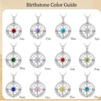 Peeshow Compass Birthstone Necklace for Women Wife, S925 Sterling Silver Gift for Wife Wedding Anniversary Birthday Gifts for Women Jewelry for Her Girlfriend I'd be Lost without You