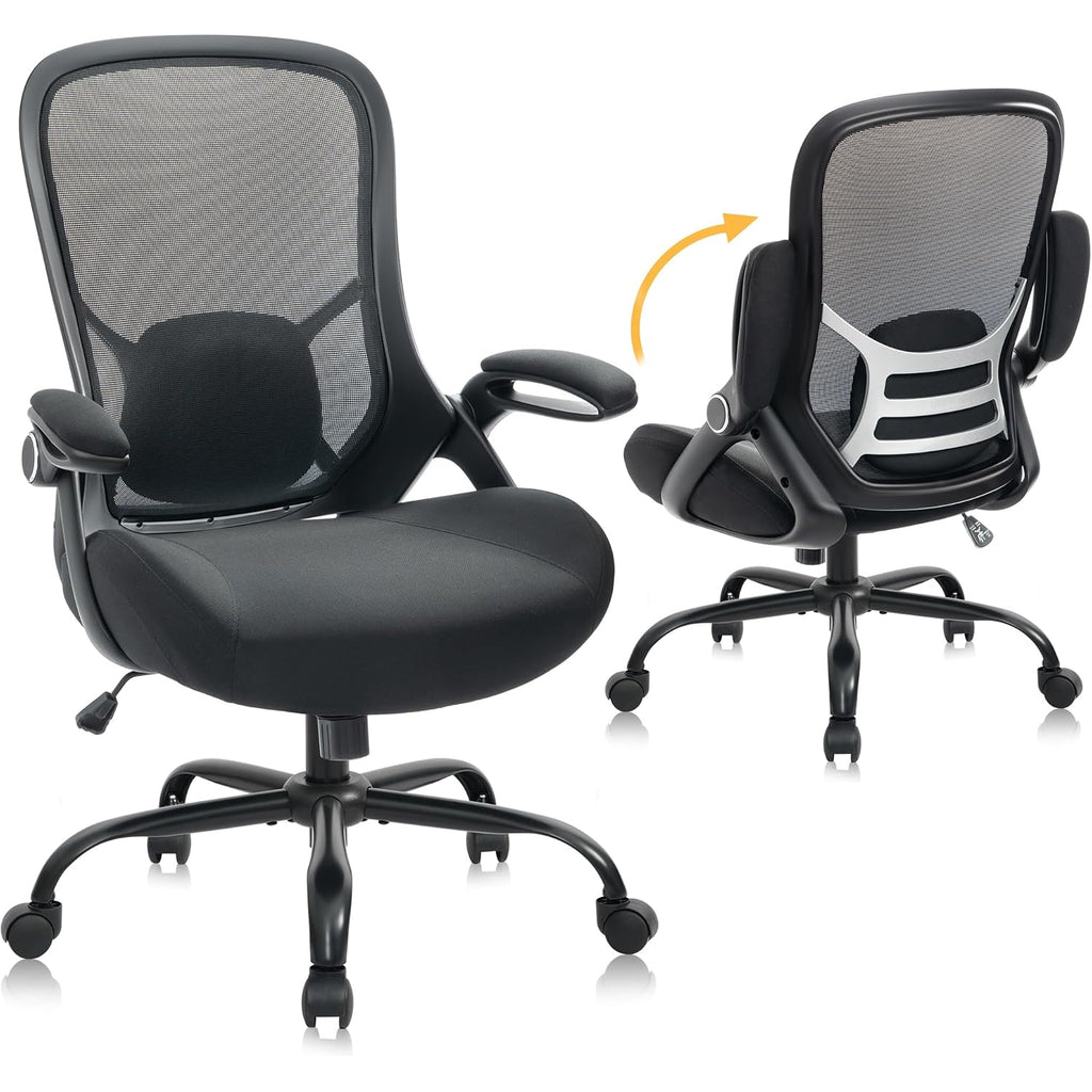 Big And Tall 400Lbs Heavy Duty Office Chair, 5" Thickened Seat Ergonomic Desk Chair With Adjustable Armrests, Home Office Computer Chairs For Long Hours Mesh Executive Chair(Black)