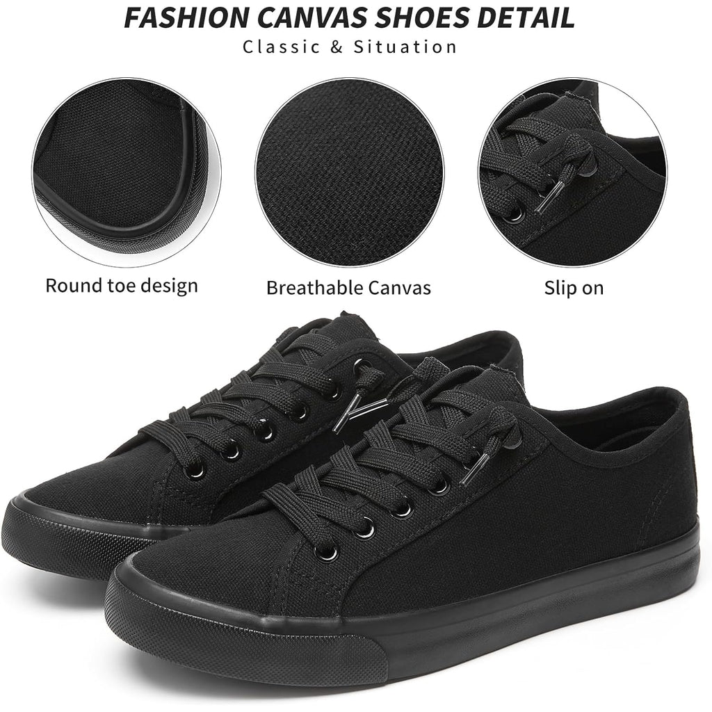 Women Canvas Sneaker Slip On Non Slip Casual Shoes Lace Up Canvas Low Top White Shoes Loafers For Women Fashion Black Sneaker