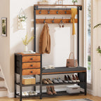 Itaar Coat Rack, Hall Tree with Bench and Shoe Storage, 7-in-1 Entryway Bench with Soft Cushion, Storage Bag, 3 Fabric Drawers(Rustic Brown)