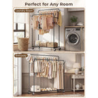 Clothes Rack, Rolling Clothing Rack With Double Rods For Hanging Clothes, Portable Garment Rack With Wheels, Metal Wardrobe Closet Organizer For Bedroom And Laundry Room