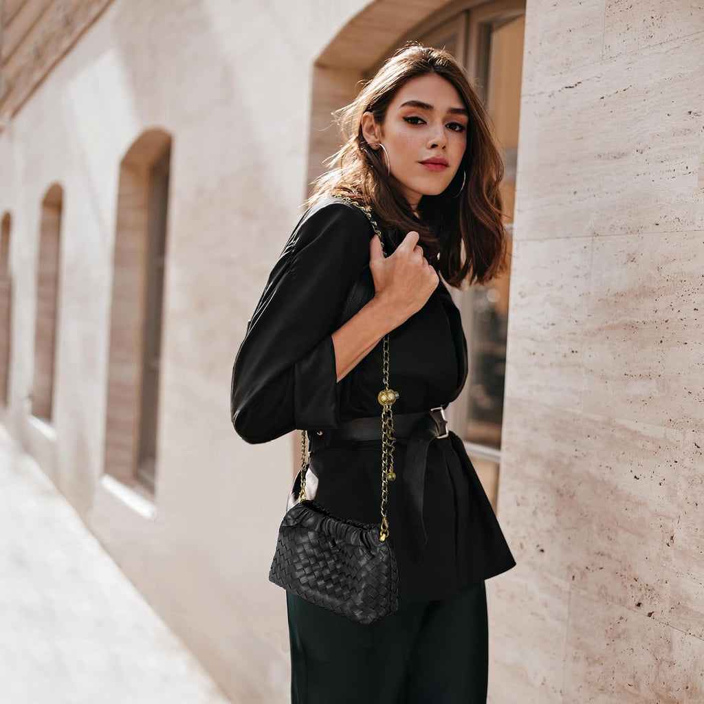 Joryin Woven Women'S Crossbody Bag & Evening Purse, Trendy Dumpling Clutch & Hobo Cloud Shoulder Bag Trendy Dumpling Clutch