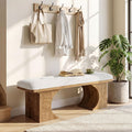 Tribesigns 47.24-Inch Upholstered Entryway Bench, Modern Rustic Shoe Bench With Soft Cushion And Curved Wooden Legs, End Of Bed Footrest For Bedroom, Foyer, Off-White And Brown