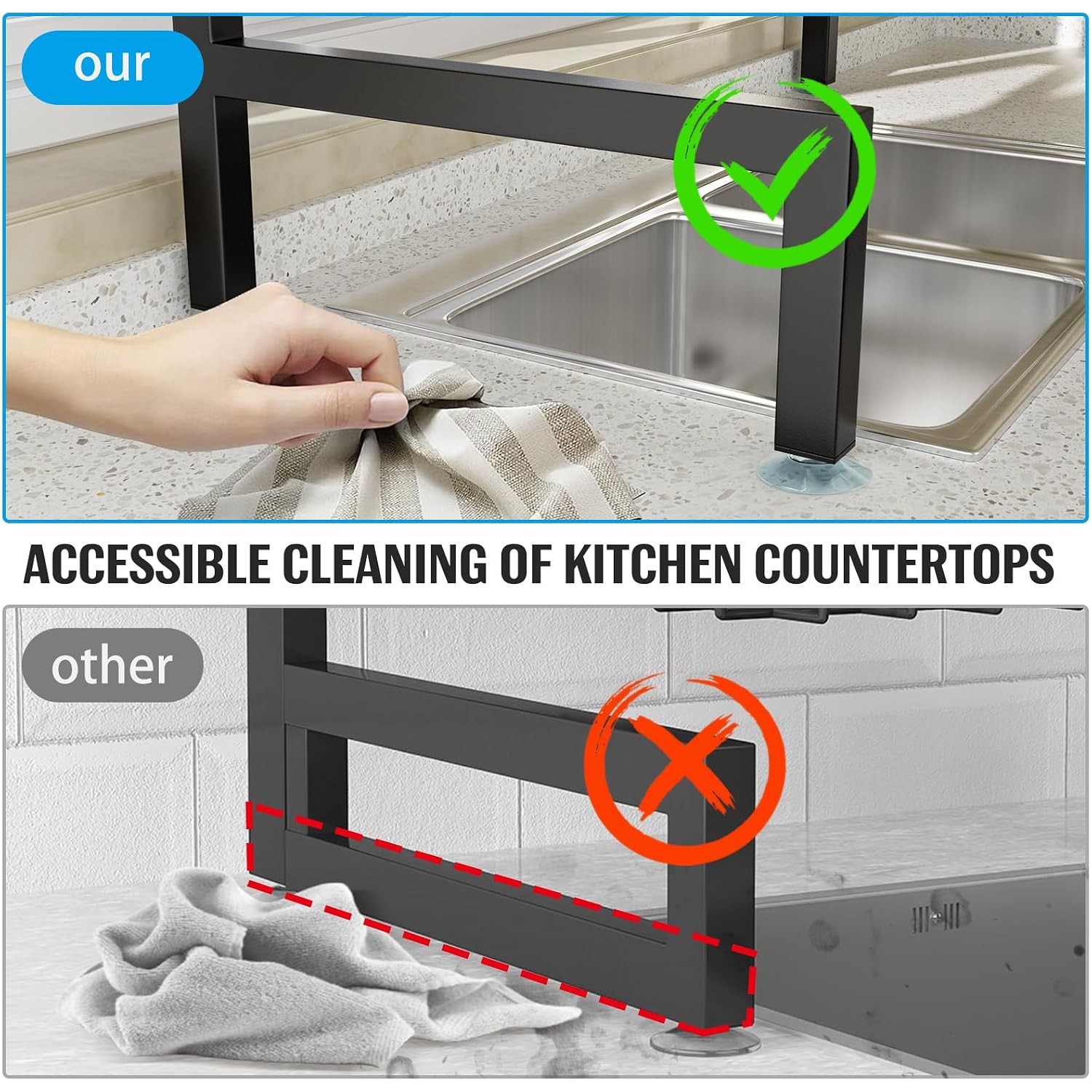 Snslxh 4 Baskets 2-Tier Over The Sink Dish Drying Rack, 26.57"-35", Large Sink Rack For Kitchen, Extensible And Adjustable, Saving Kitchen Space