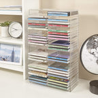 STORi Stackable Clear Plastic CD Organizer with Rubber Feet | Rectangular Jewel Cases Holder Perfect for Theatre Room | Holds up to 30 CD Cases | Made in USA