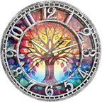 Wangiro 12" Round Tree Of Life Wall Clock Silent Non-Ticking Antique Silver | Plastic Frame,Precise Quartz Movement,Easy-Read Numerals,Easy To Hang,Ideal Gift For Living Room Bedroom Office Decor