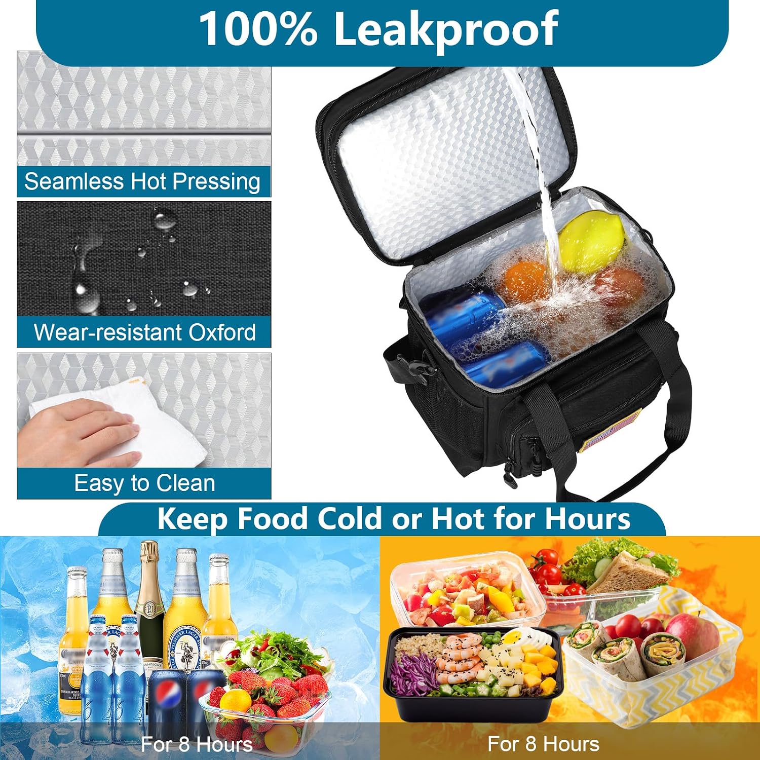 Tactical Lunch Box Cooler Bag - Expandable Insulated Lunch Bag For Men Daily - Large Lunchbox For Adults Work Shifts Outdoor Trips Black 16L