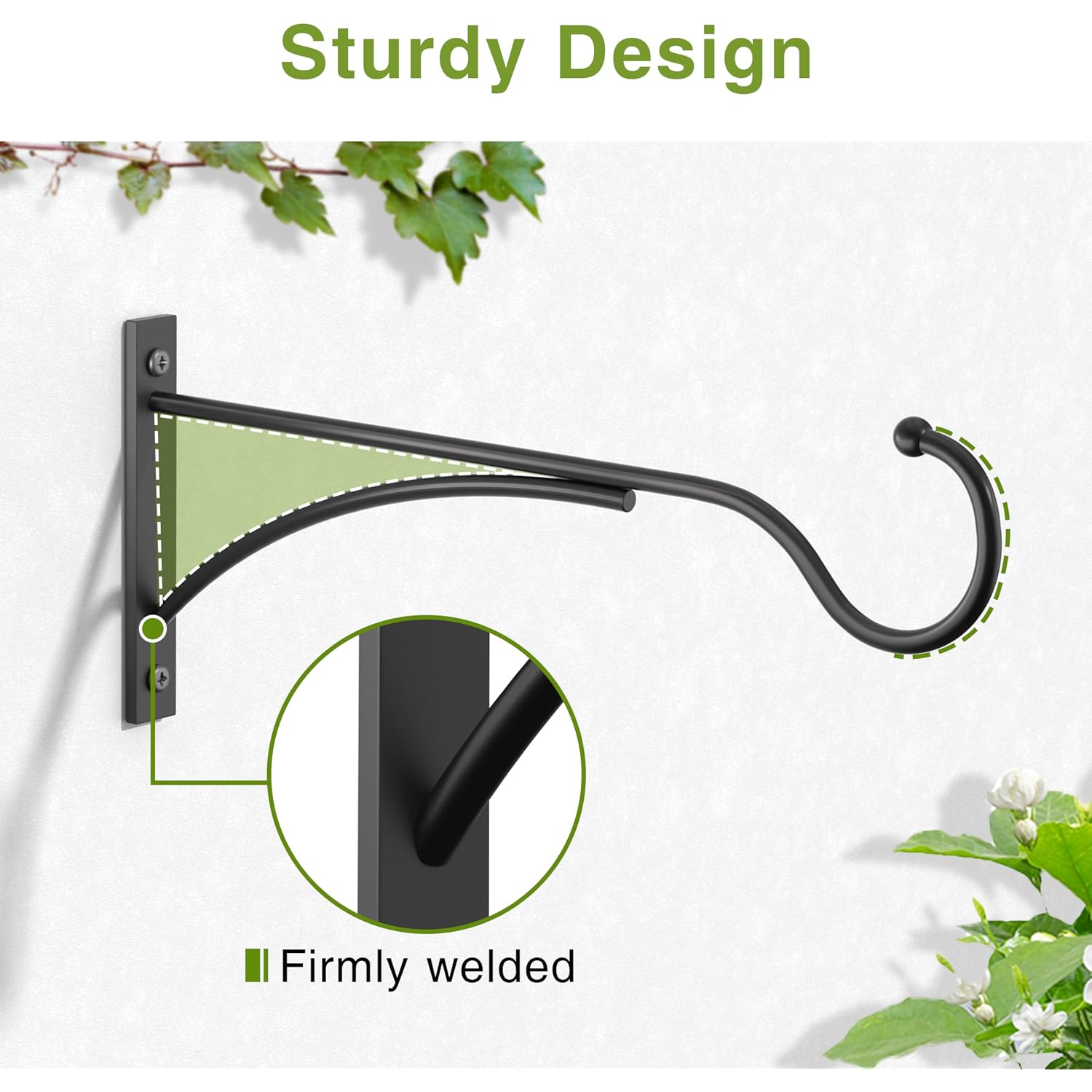 11 Inch 2 Pack Heavy Duty Plant Hangers Outdoor, Metal Plant Brackets For Hanging Baskets, Plant Wall Hooks For Bird Feeders, Wind Chimes & Lanterns, Premium Metal Hooks Matte Black, 30Lbs Capacity