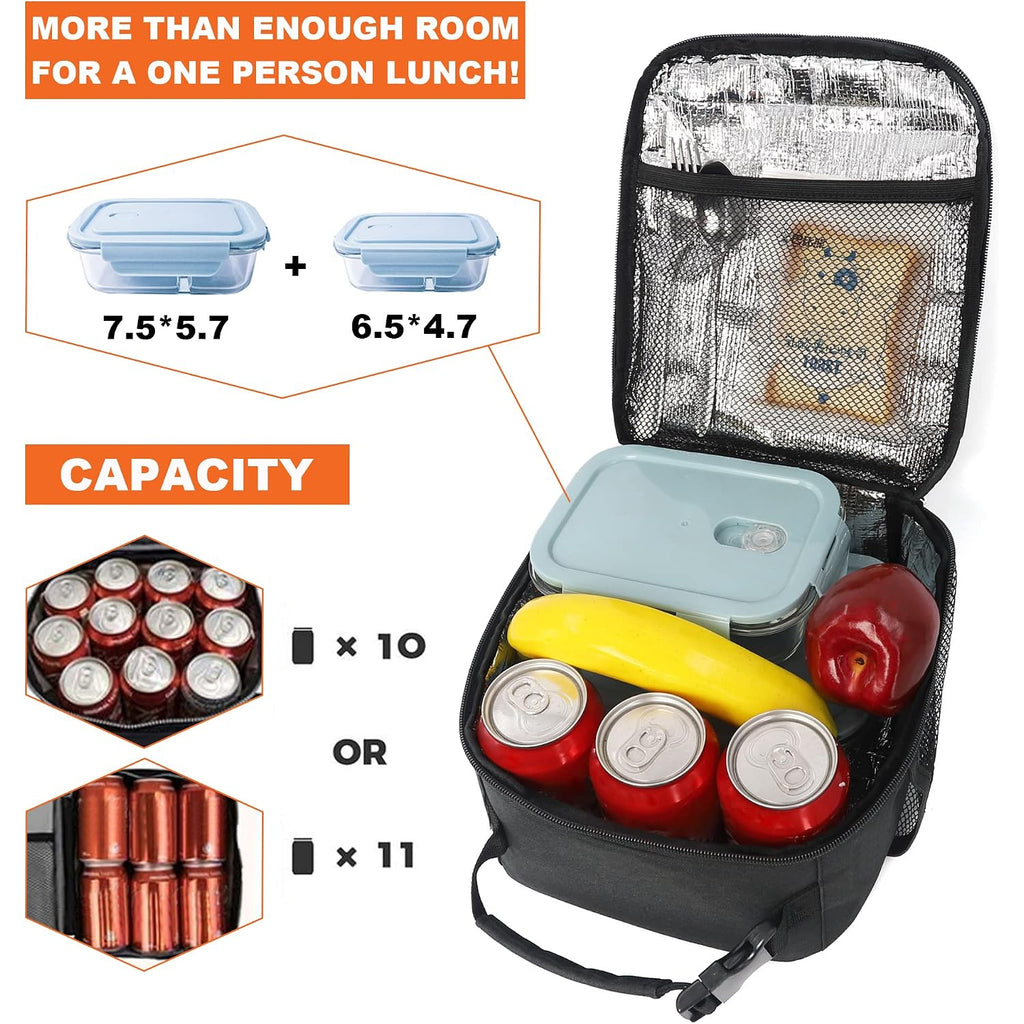 Lunch Bag For Men Women Adults Small For Office Work Picnic - Reusable Portable Lunchbag, Black