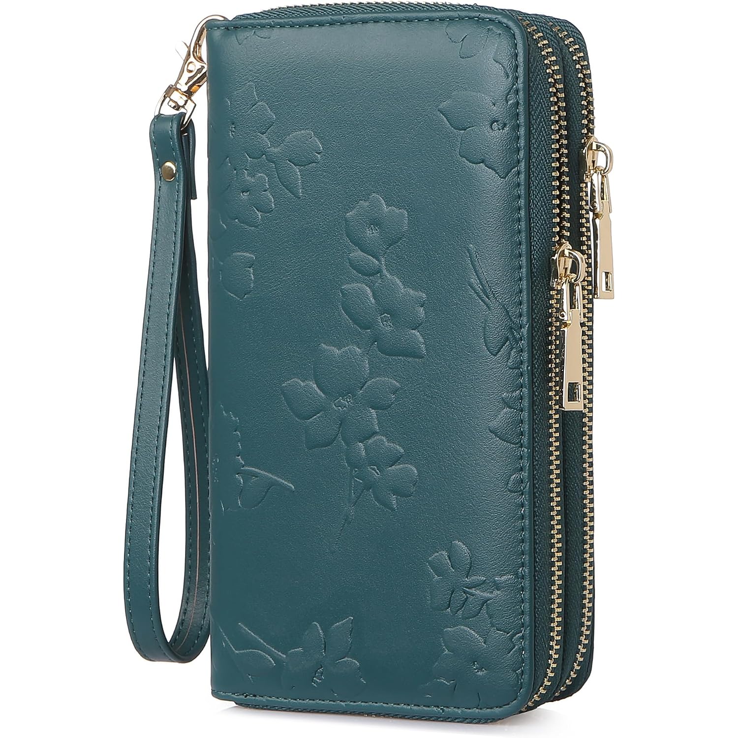 Womens Wallet Rfid Blocking Large Capacity Vegan Leather Double Zip Wristlet Wallet Card Holder Travel Ladies Clutch
