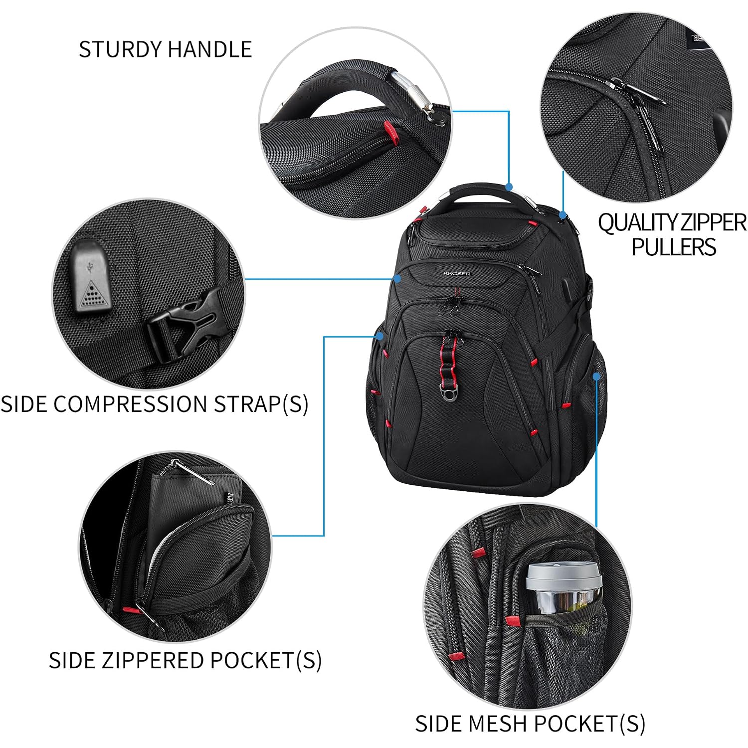 Kroser Travel Laptop Backpack 17.3 Inch Xl Computer Backpack With Hard Shell Saferoom Rfid Pockets Water-Repellent Business College Daypack Stylish Bag For Men/Women-Black