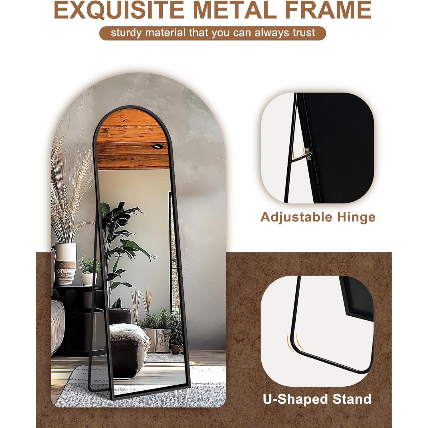 Delma Arched Mirror Full Length,Standing Mirror Full Body,Large Floor with Stand for Wall Entryway Door Bedroom Bathroom Living Room