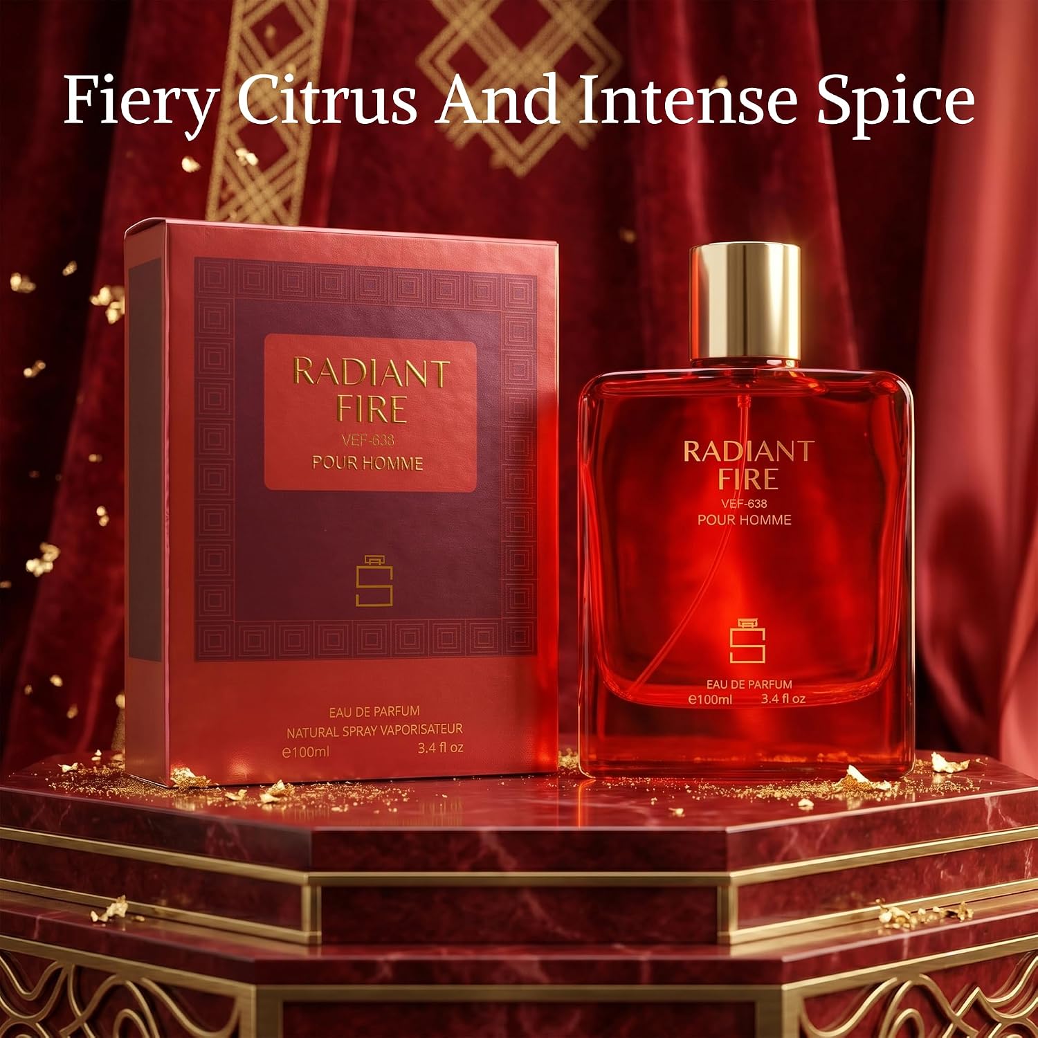 Radiant Fire For Men Inspired By Vers. Eros Flame, Spicy Cologne, 3.4 Oz | Notes Of Lemon, Mandarin, Pepper, Rosemary, Vanilla, Tonka. Warm Spicy Scent For Evening Wear. Long Lasting Edp. 100Ml