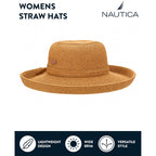 Nautica Womens Straw Hat - Short And Wide Brim Lightweight Sun Hats For Women - Sun Protection Hat For Beach & Travel
