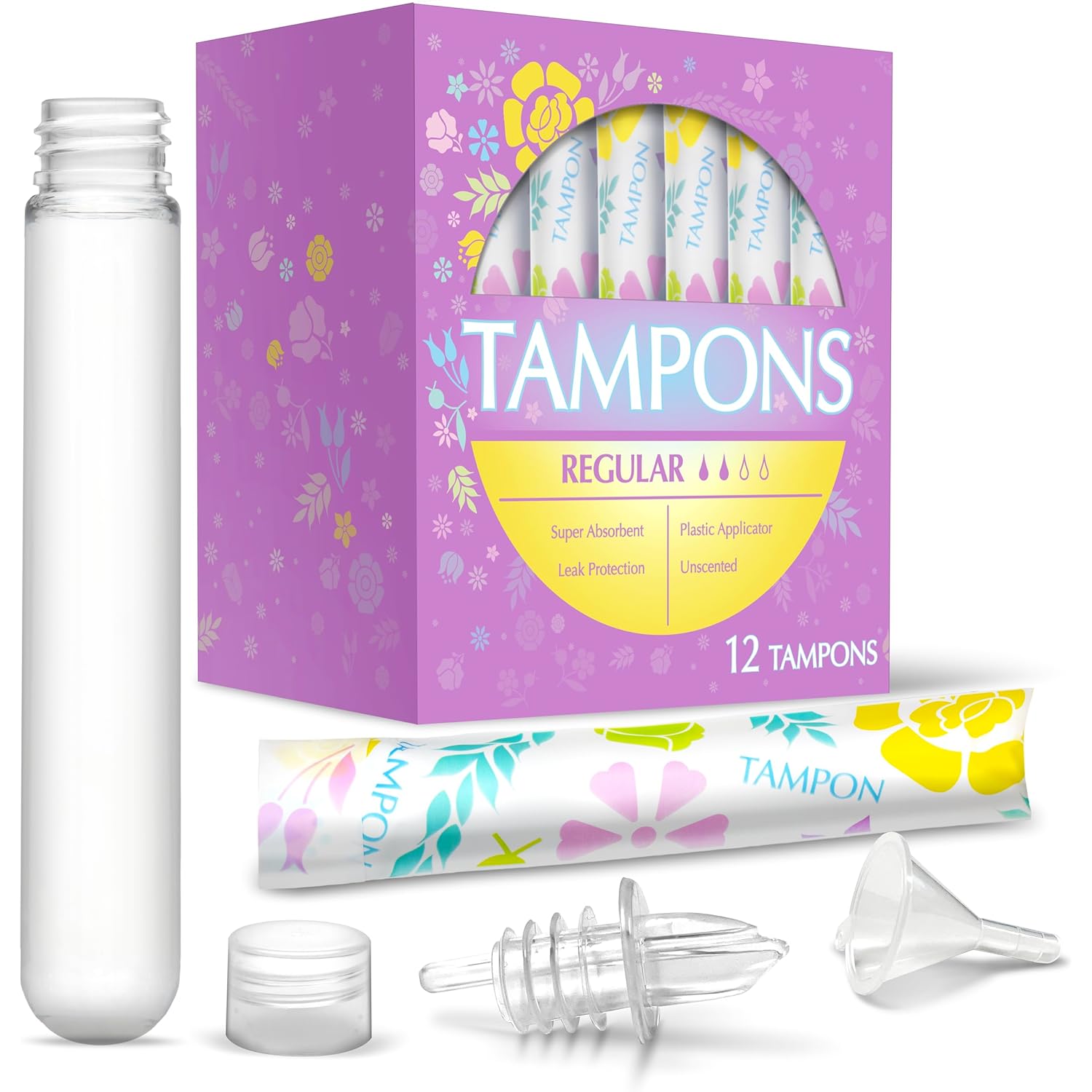 GoPong Tampon Flasks 12 Pack (18 oz Total) - Hidden Alcohol Travel Flasks for Women - Secret Liquor Containers for Nightclubs, Festivals, Cruises, and Sports Events – Includes Funnel & Spout