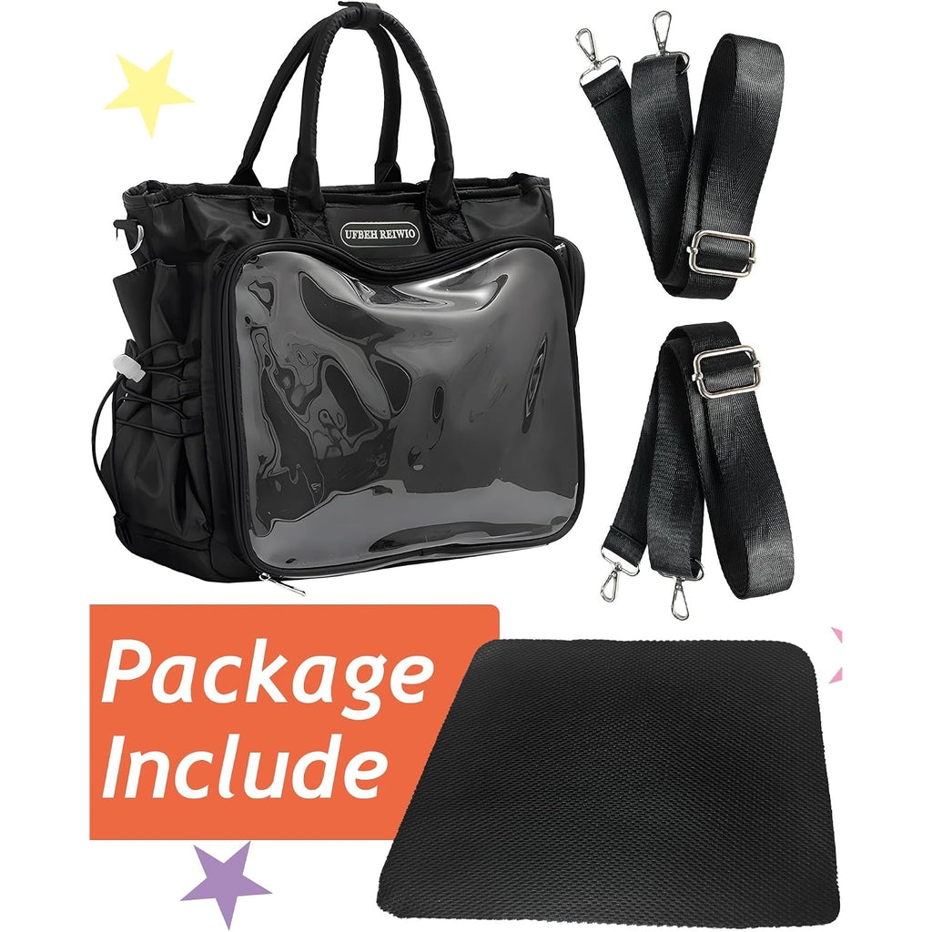 Large Ita Backpack Shoulder Tote Bag Crossbody Handbags With Insert,Kawaii Ita Purse,For Pin Display,Kpop Fan Anime (Pins Not Included) (Black)