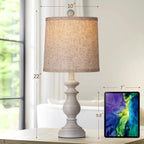 Traditional Table Lamp Set Of 2, Rustic Farmhouse Table Lamps For Living Room Bedroom, 22" Bedside Desk Lamps Vintage Nightstand Lamps With Linen Shades, Antique Grey