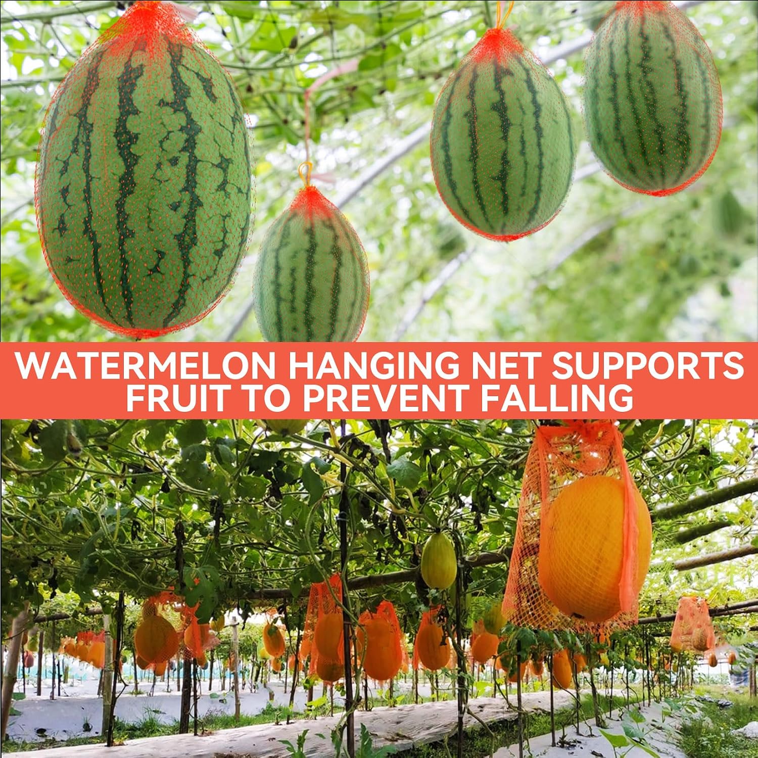 Maqihan 40 Pcs Watermelon Nets Heavy Duty - Melon Hammock For Garden | Cantaloupe Support Slings For Trellis Hanging, Reusable Mesh Bags For Fruits, Vegetables, Seafood & Nuts, Red 17.7 Inch